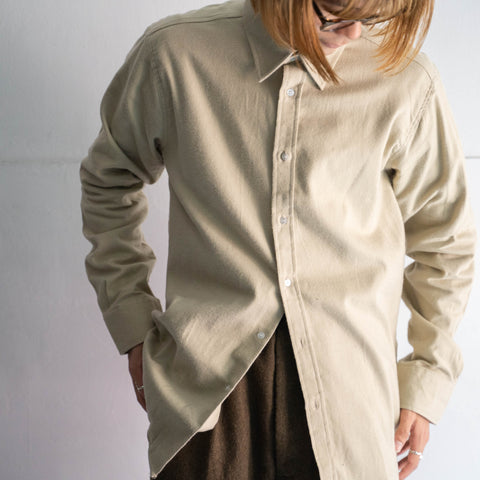 around 80s Italy beige color cotton flannel shirt 'dead stock'
