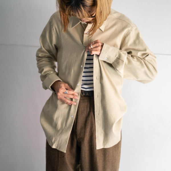 around 80s Italy beige color cotton flannel shirt 'dead stock'