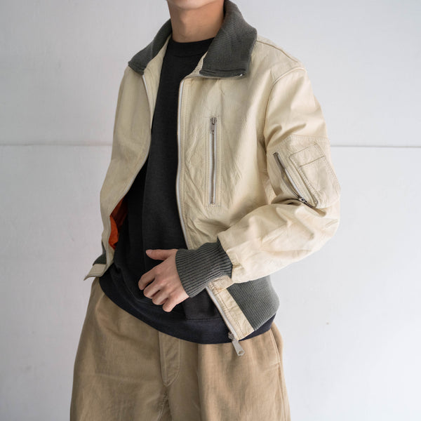 1980-00s German military pilot leather jacket -off white-