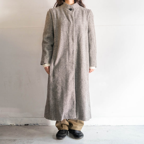 1980-90s US light gray color herringbone pleats design long wool coat