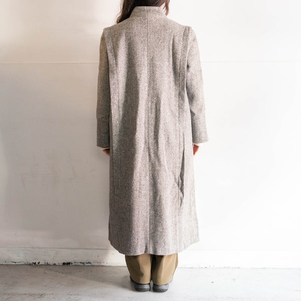 1980-90s US light gray color herringbone pleats design long wool coat