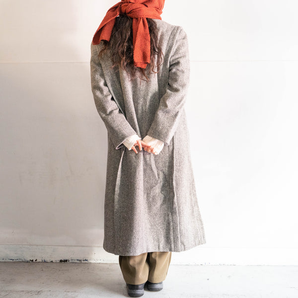 1980-90s US light gray color herringbone pleats design long wool coat