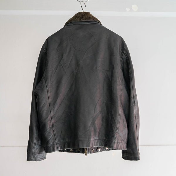 1970-90s French military pilot leather jacket -with boa collar & chin strap- -2