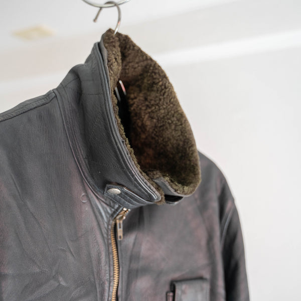 1970-90s French military pilot leather jacket -with boa collar & chin strap- -2