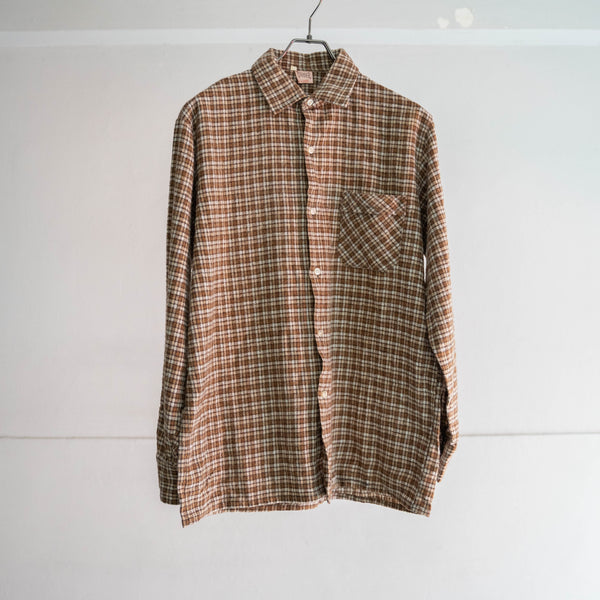 1980s Europe brown based checked full open shirt