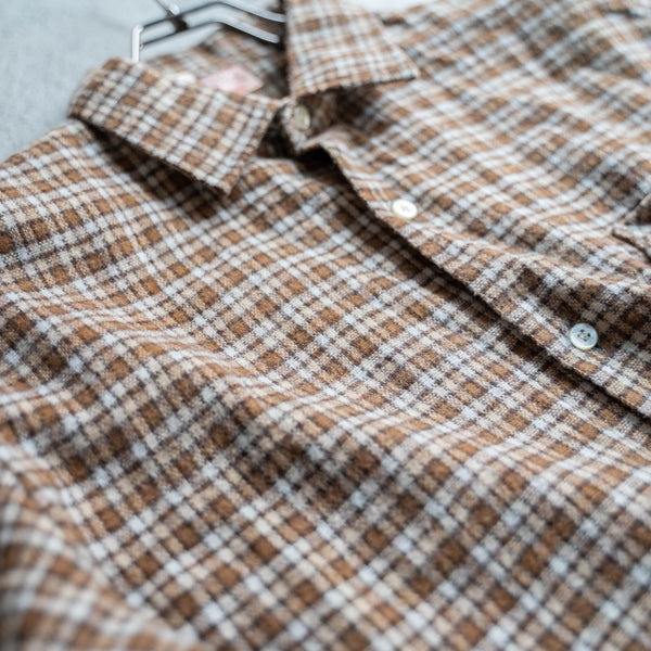 1980s Europe brown based checked full open shirt