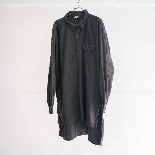 1980s Europe work grandpa shirt -black dyed-
