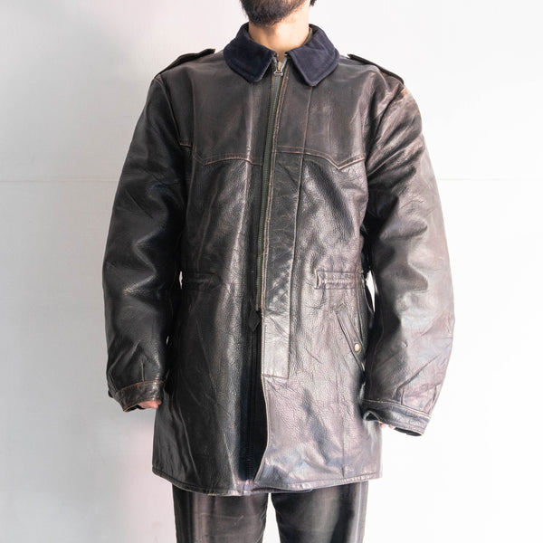 around 1950s Swedish military goat skin leather car coat