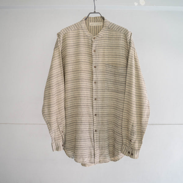 1990s ivory × black border no collar shirt