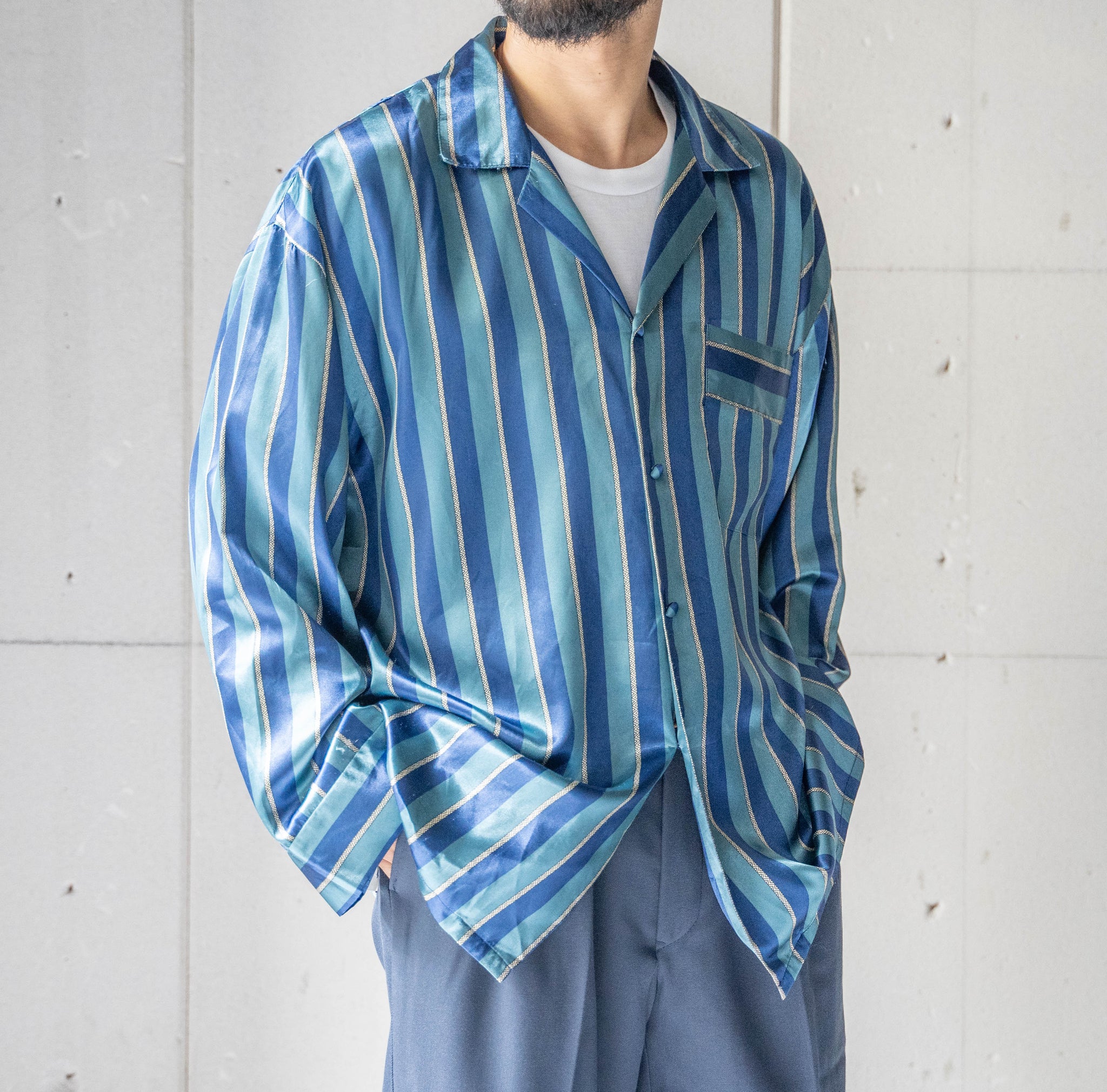 around 1990s Europe blue based stripe pajama shirt