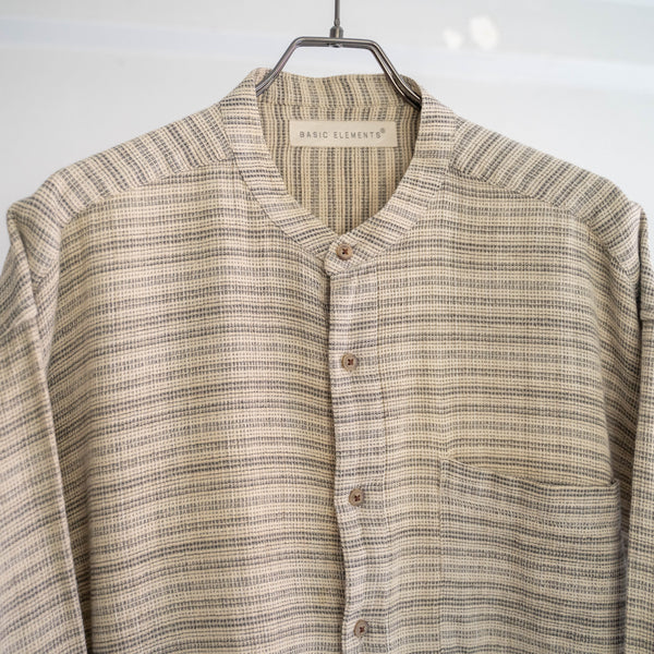 1990s ivory × black border no collar shirt