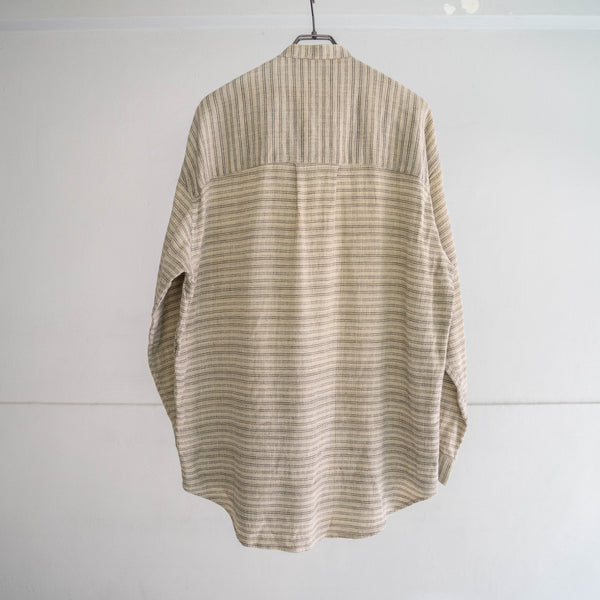 1990s ivory × black border no collar shirt