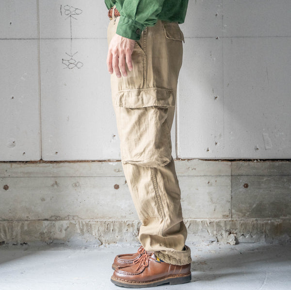 1980-90s Norway military beige color cargo pants -with side adjuster-　