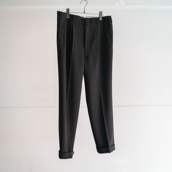1980s Japan vintage black wool 1 tuck slacks -4