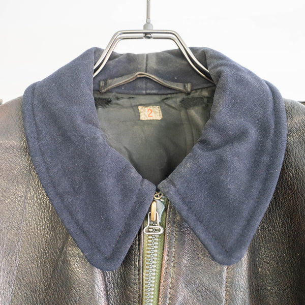 around 1950s Swedish military goat skin leather car coat