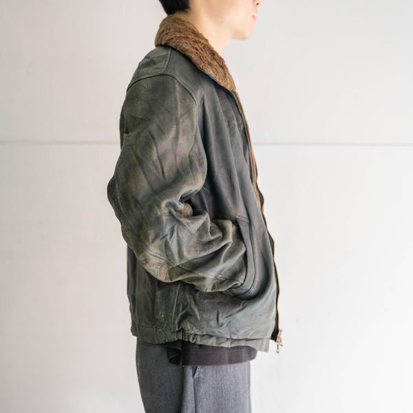 1970-90s French military pilot leather jacket -with boa collar- -1