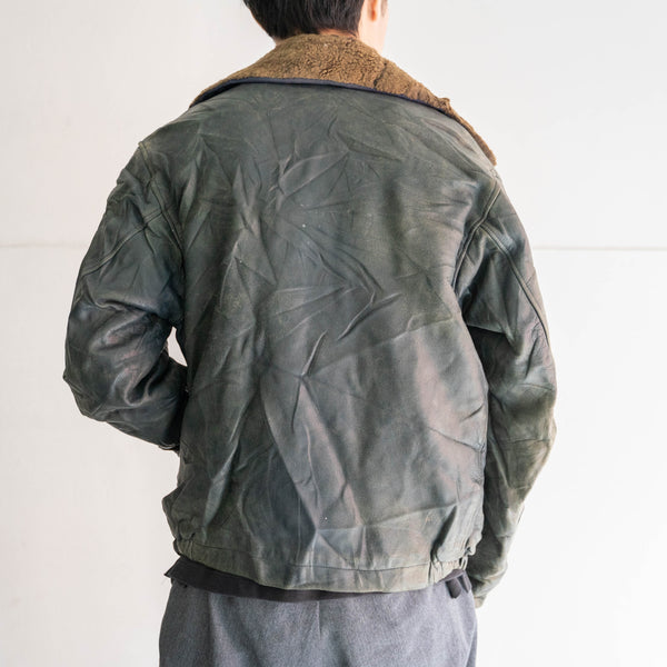 1970-90s French military pilot leather jacket -with boa collar- -1
