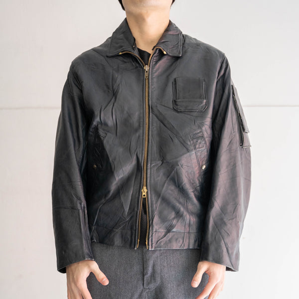 1970-90s French military pilot leather jacket -government supply- 92C
