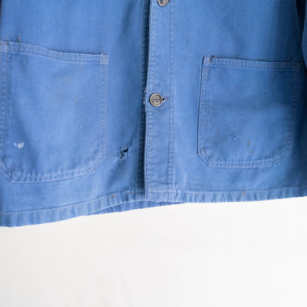 1970-80s France blue color cotton twill work jacket 'good damage'