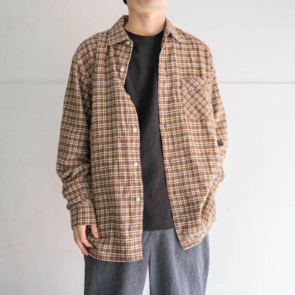 1980s Europe brown based checked full open shirt