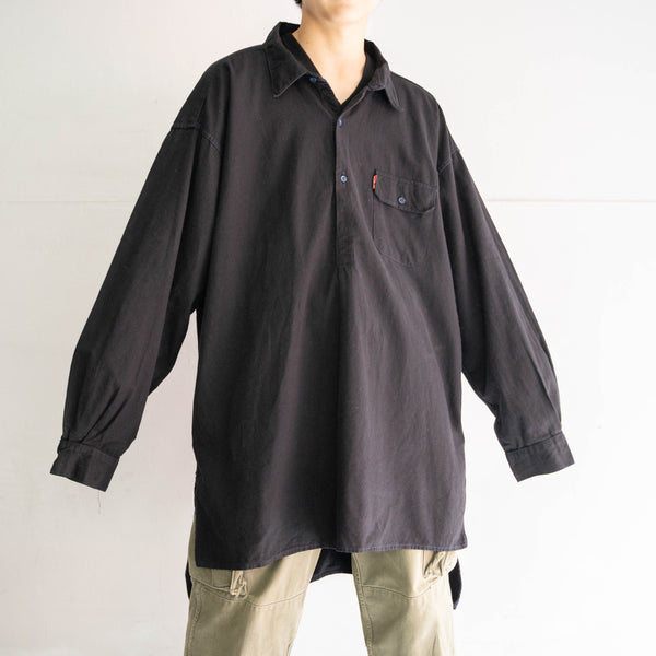 1980s Europe work grandpa shirt -black dyed-