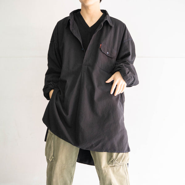1980s Europe work grandpa shirt -black dyed-