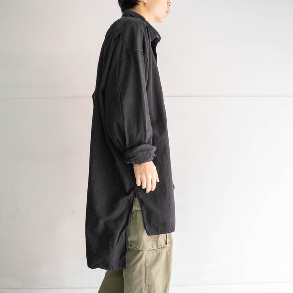 1980s Europe work grandpa shirt -black dyed-