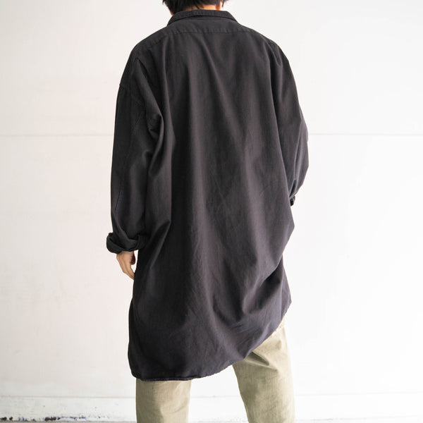1980s Europe work grandpa shirt -black dyed-