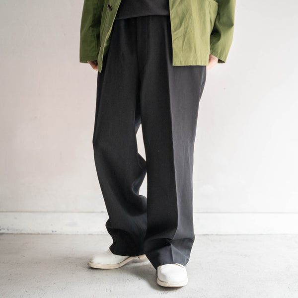 1980s Japan vintage black wool 1 tuck slacks -2