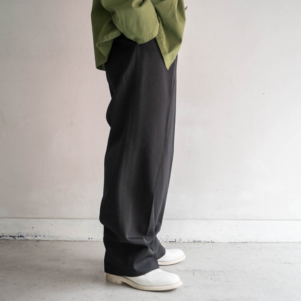 1980s Japan vintage black wool 1 tuck slacks -2