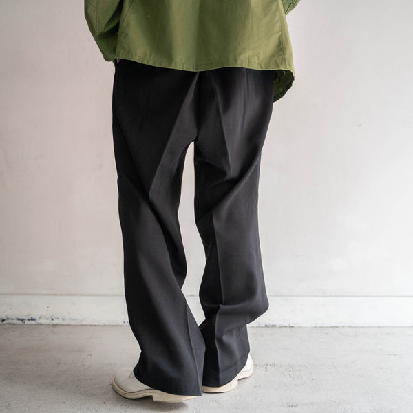 1980s Japan vintage black wool 1 tuck slacks -2