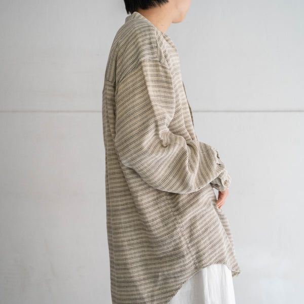 1990s ivory × black border no collar shirt