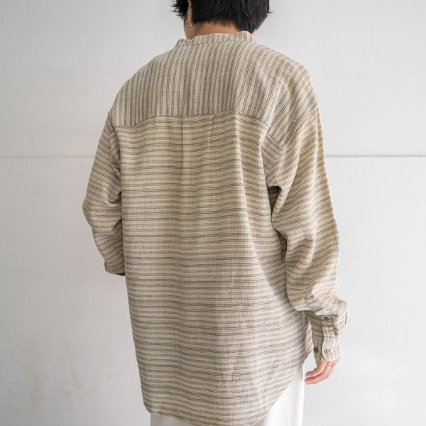 1990s ivory × black border no collar shirt