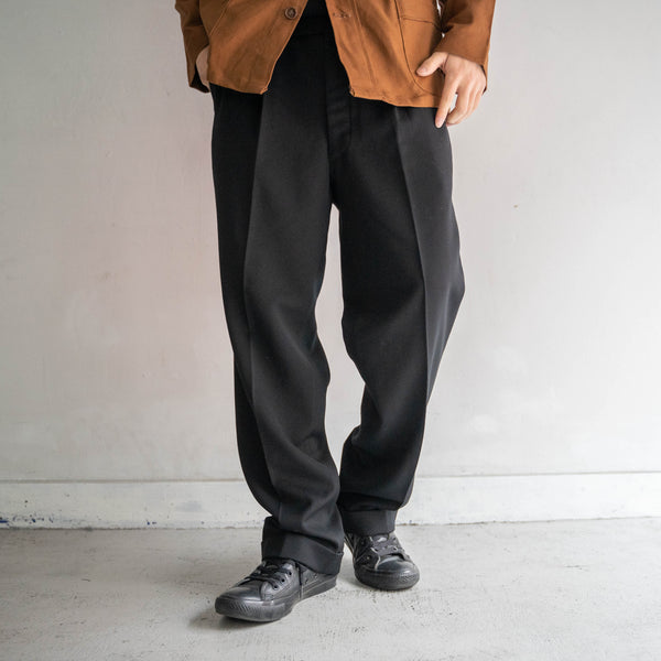 1980s Japan vintage black wool 1 tuck slacks -4