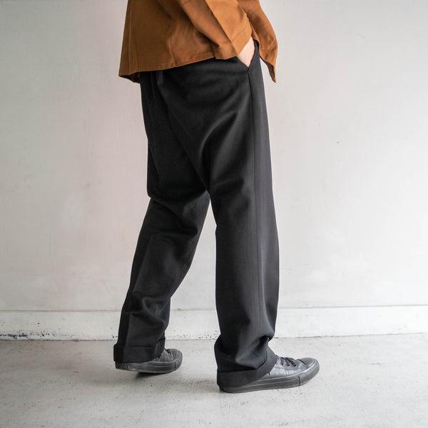 1980s Japan vintage black wool 1 tuck slacks -4