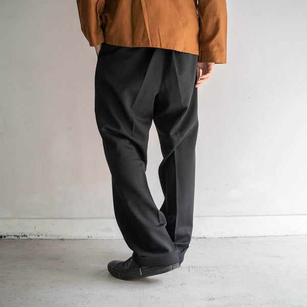 1980s Japan vintage black wool 1 tuck slacks -4