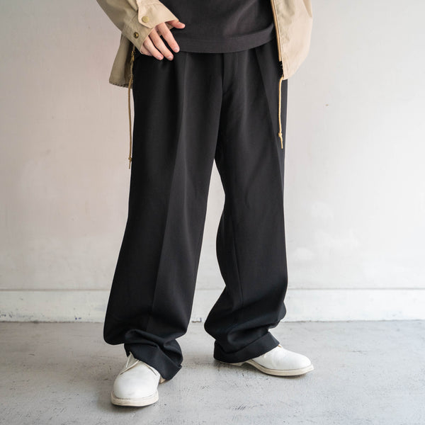 1980s Japan vintage black wool 1 tuck slacks -5