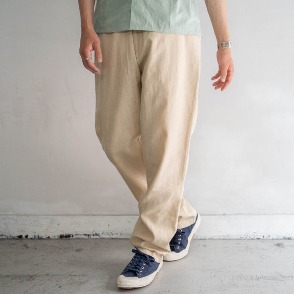 1990s ivory color linen 100 tapered pants