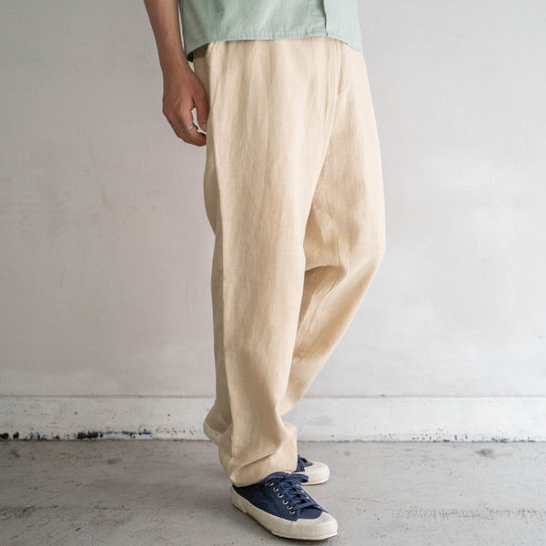 1990s ivory color linen 100 tapered pants