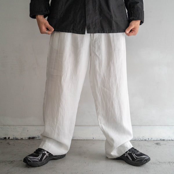 around 1990s white linen 2 tuck wide pants