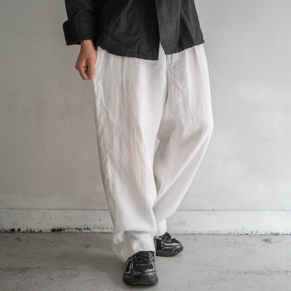 around 1990s white linen 2 tuck wide pants