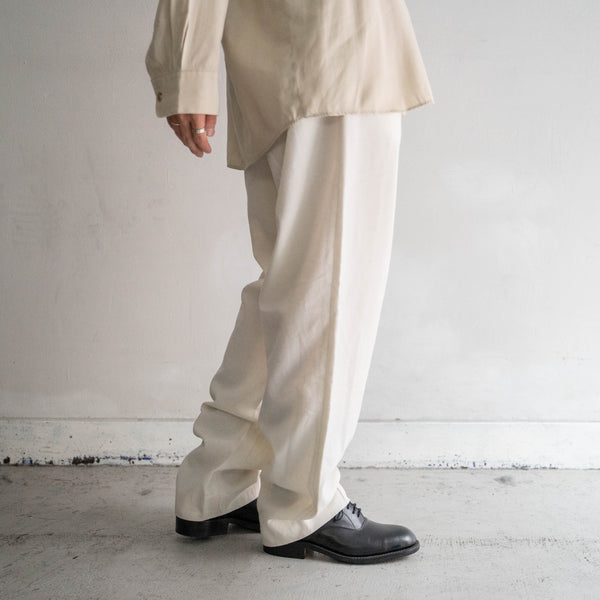 1990s off white poly × linen one tuck pants