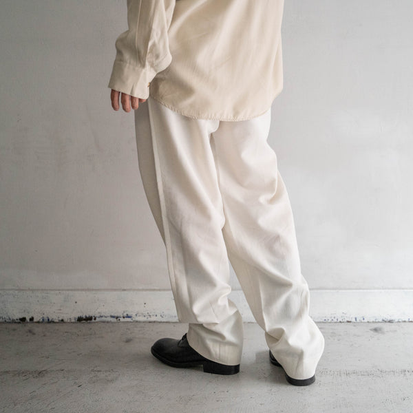 1990s off white poly × linen one tuck pants