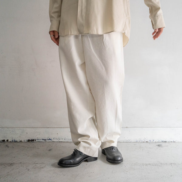 1990s off white poly × linen one tuck pants