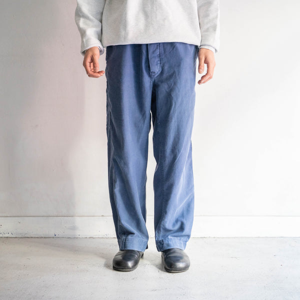 around 1970s France blue color cotton twill work pants 'good fade'