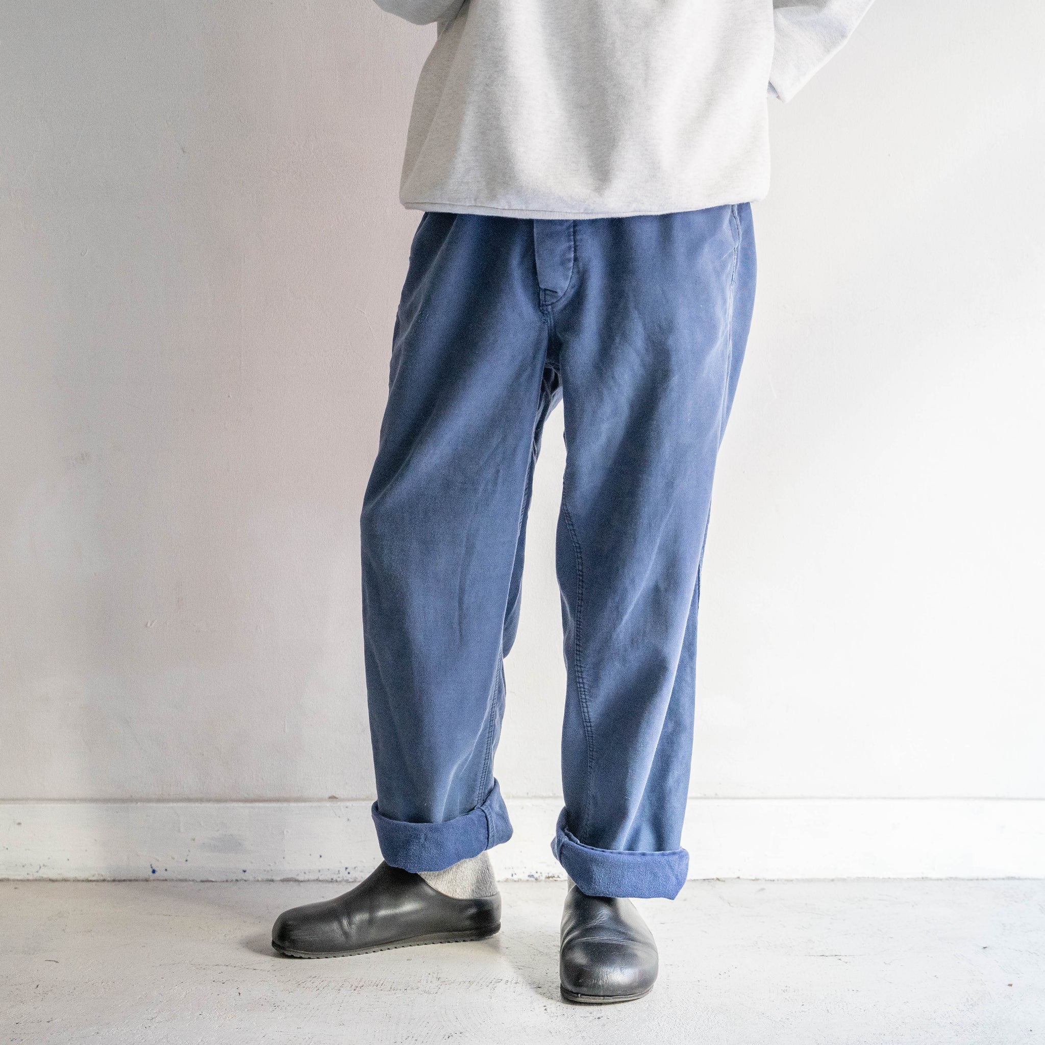 around 1970s France blue color cotton twill work pants 'good fade'