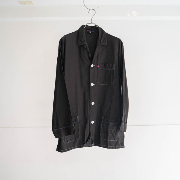 1990s pajama shirt with blue stitch -black dyed-