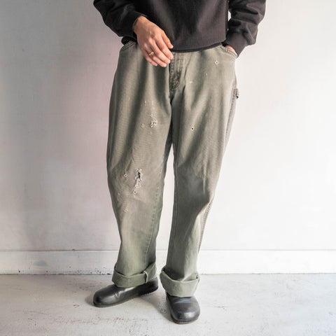 2000s 'Dickies' green color duck fabric painter pants 'good damage & fade'