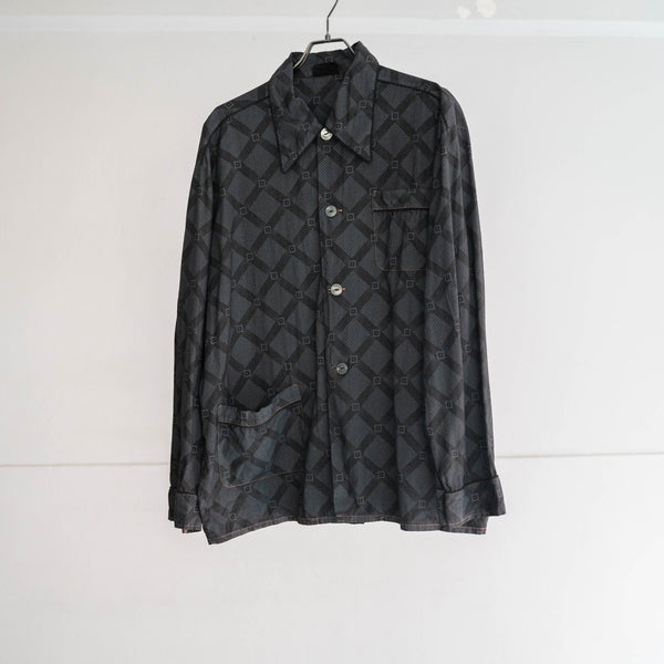 1990s Europe allover pattern pajama shirt -black dyed-