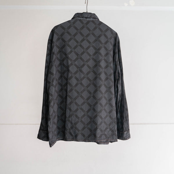 1990s Europe allover pattern pajama shirt -black dyed-
